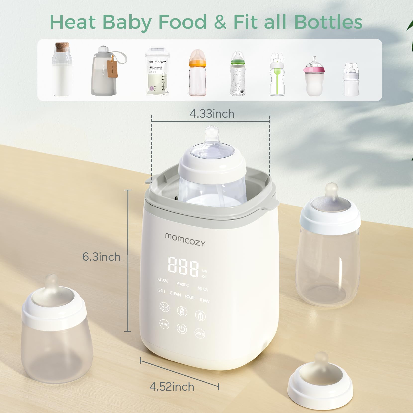Momcozy descongelando bolsa de leche, función THAW eficiente
