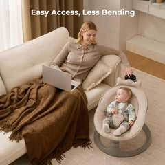 Momcozy columpio en uso con bebé tranquilo gracias a movimientos suaves