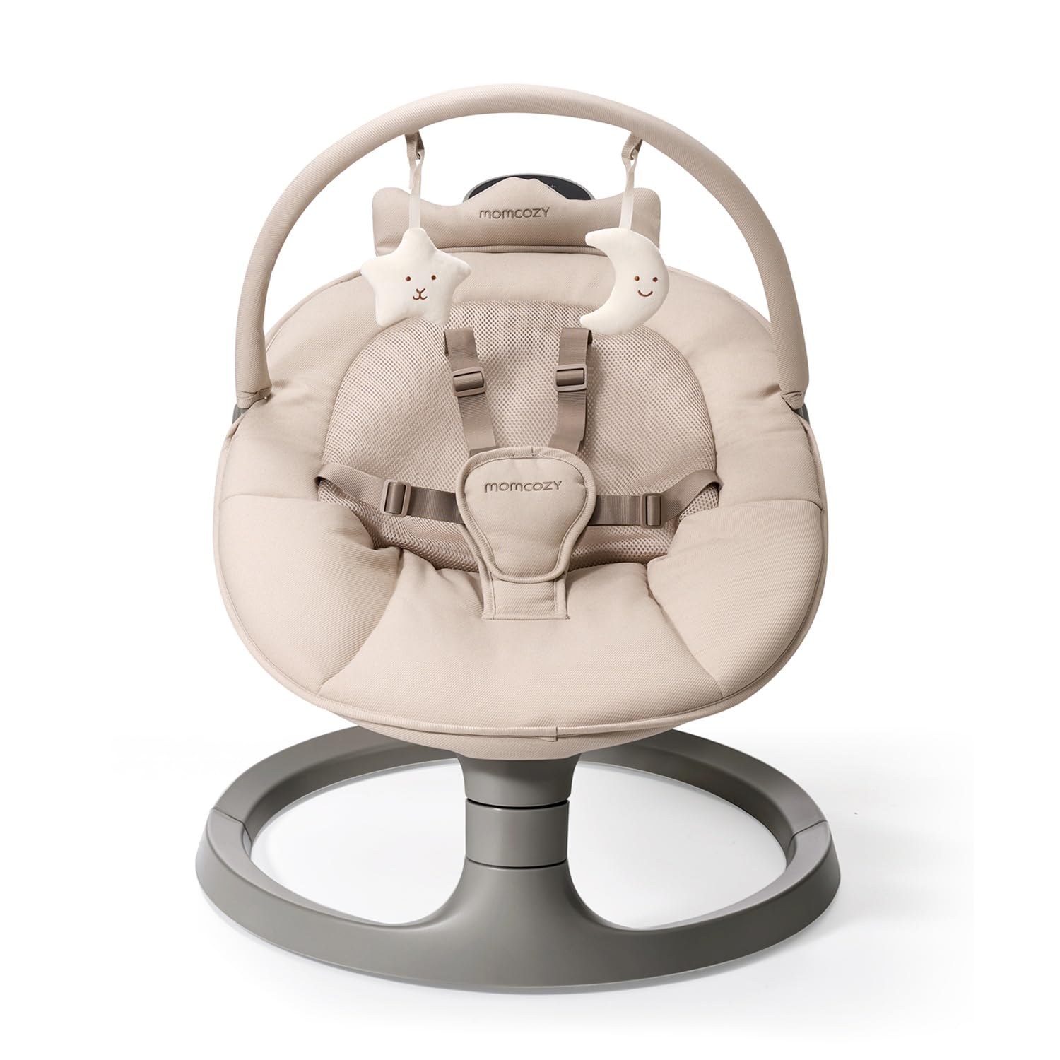 Momcozy columpio frontal khaki mostrando estabilidad y diseño versátil