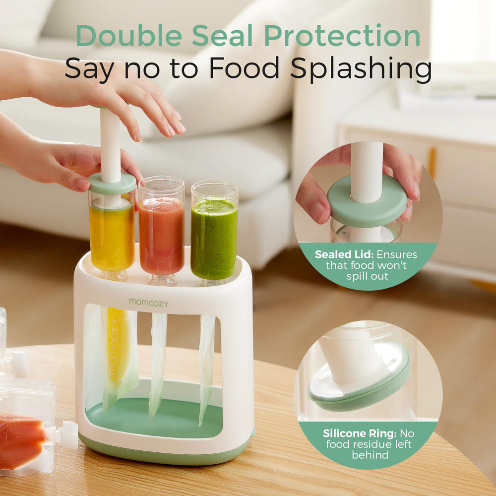 Momcozy detalle del tubo anti-salpicaduras que evita mess y salpicaduras