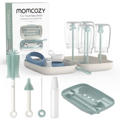 Momcozy frontal del conjunto verde mostrando todas las piezas y orden