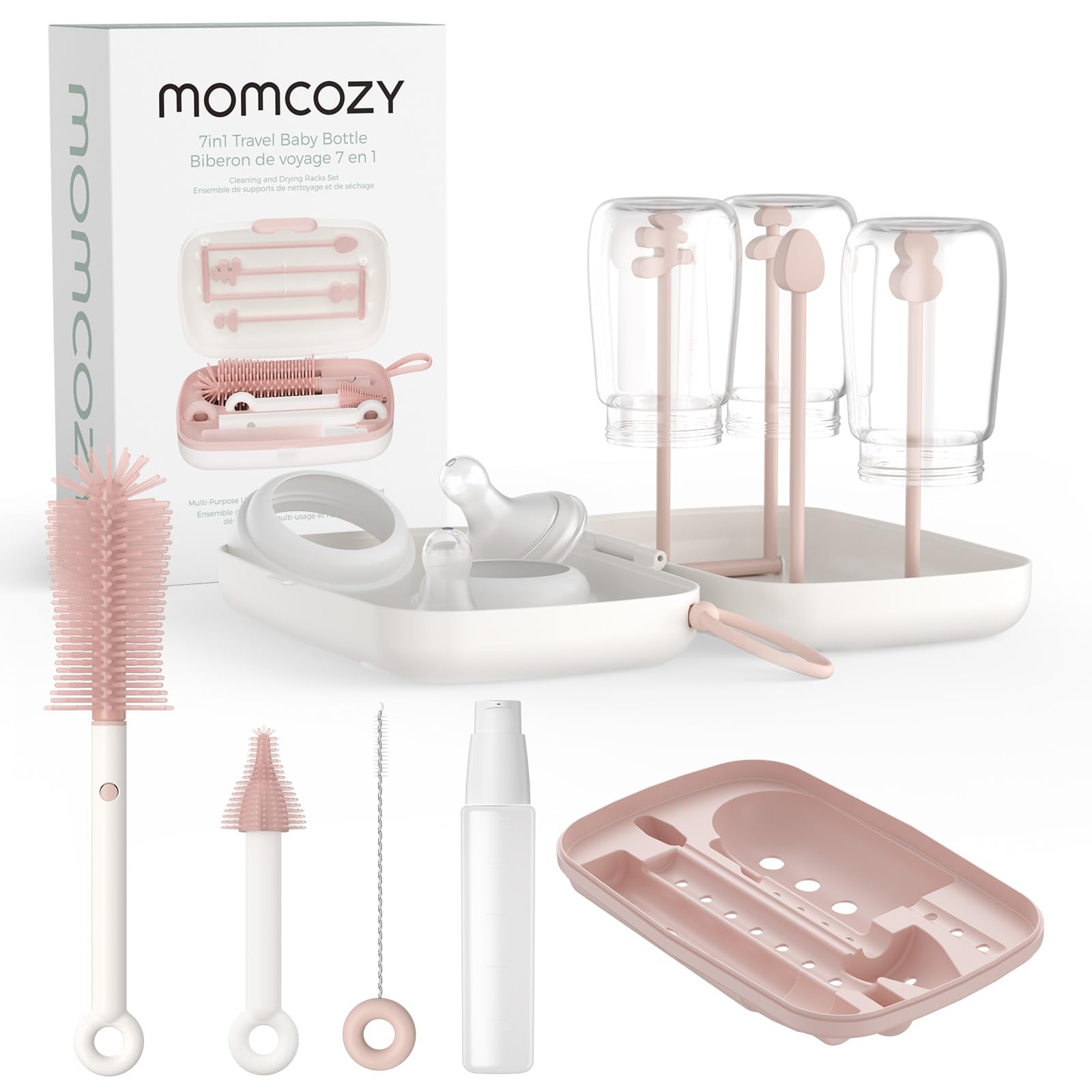 Momcozy vista frontal del set rosa, organización eficiente