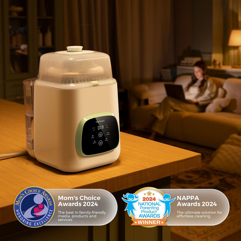 Momcozy KleanPal Pro embalaje con tabletas oficiales y accesorios incluidos