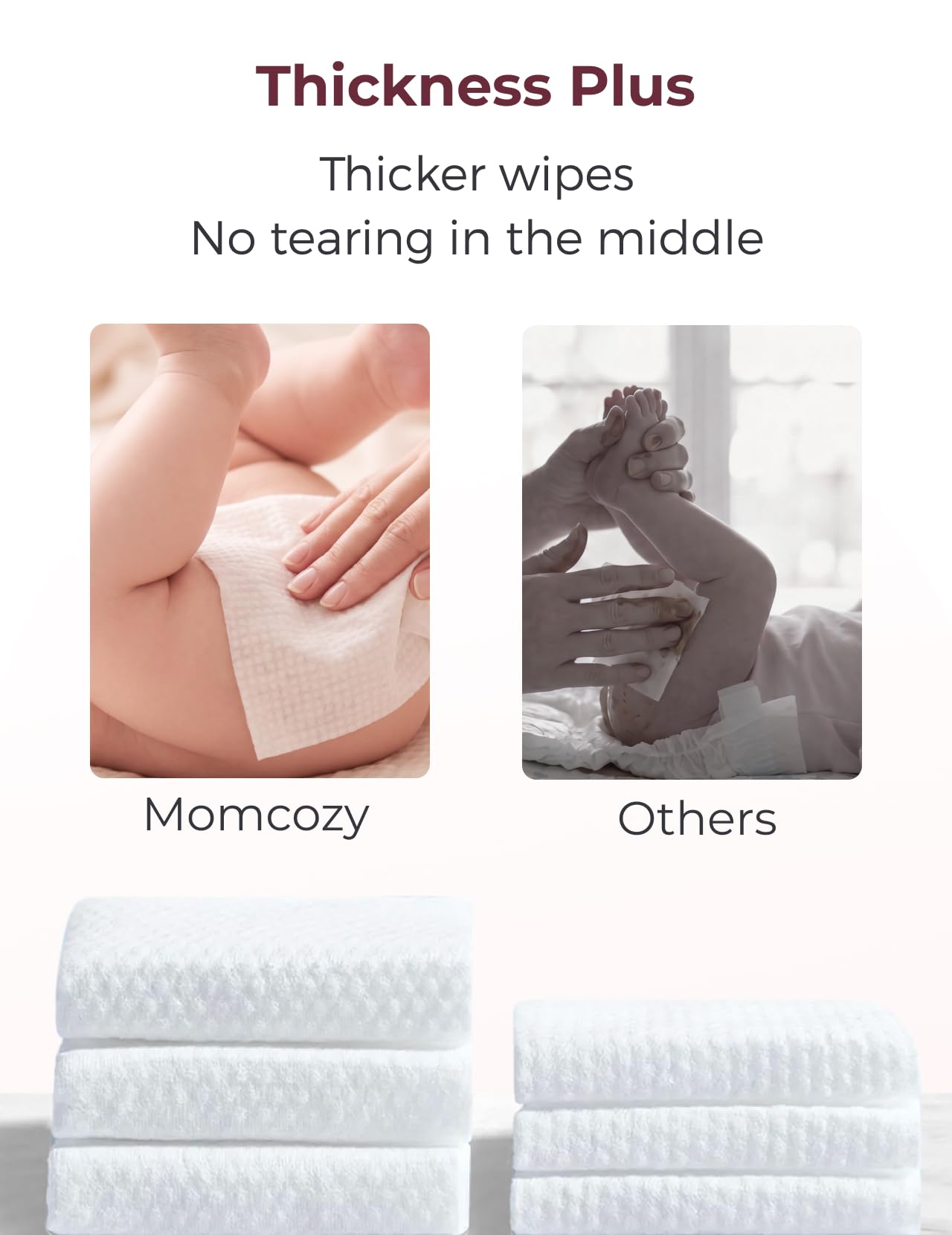 Momcozy uso en mano limpiando bebé con suavidad