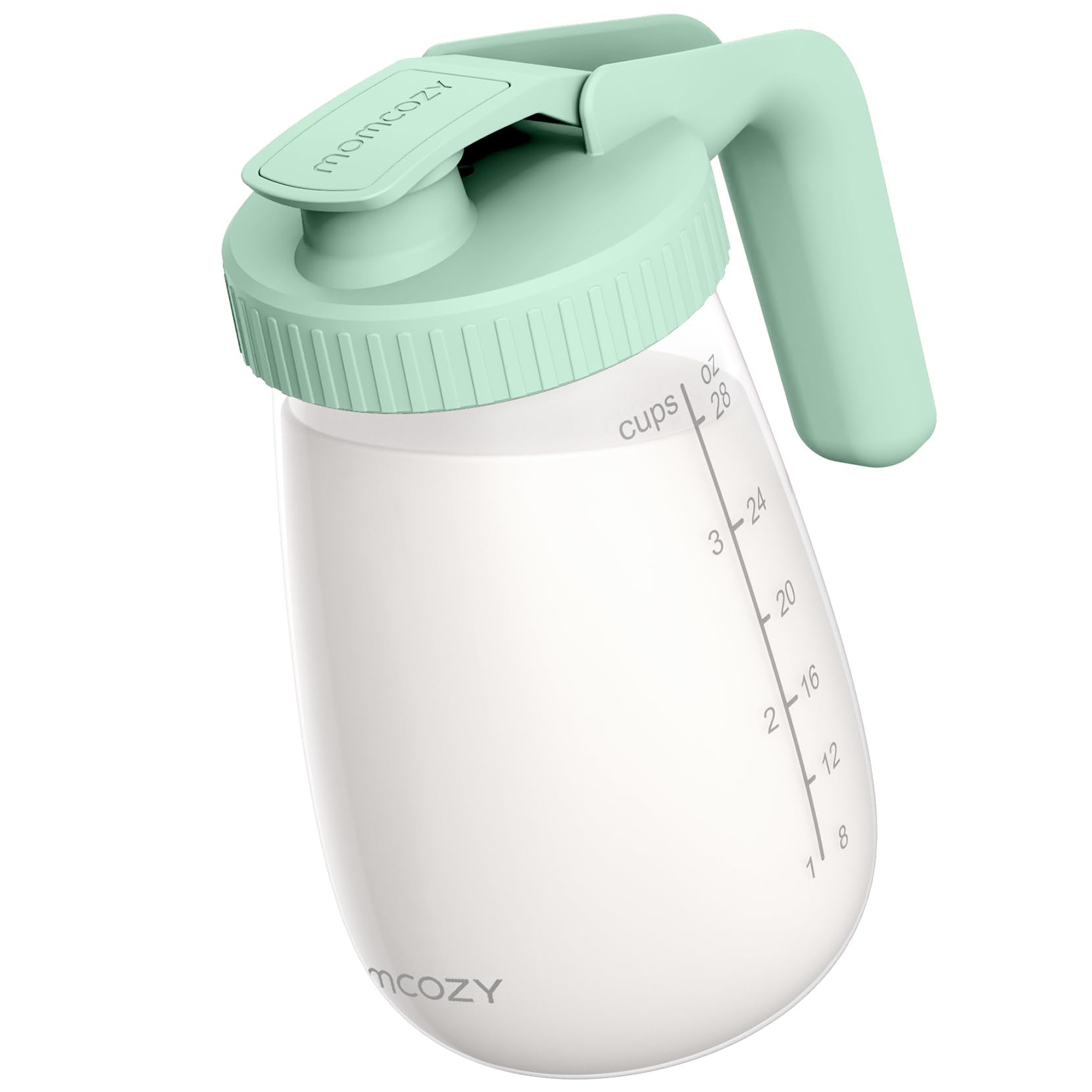Momcozy pitcher frontal verde mostrando diseño y capacidad