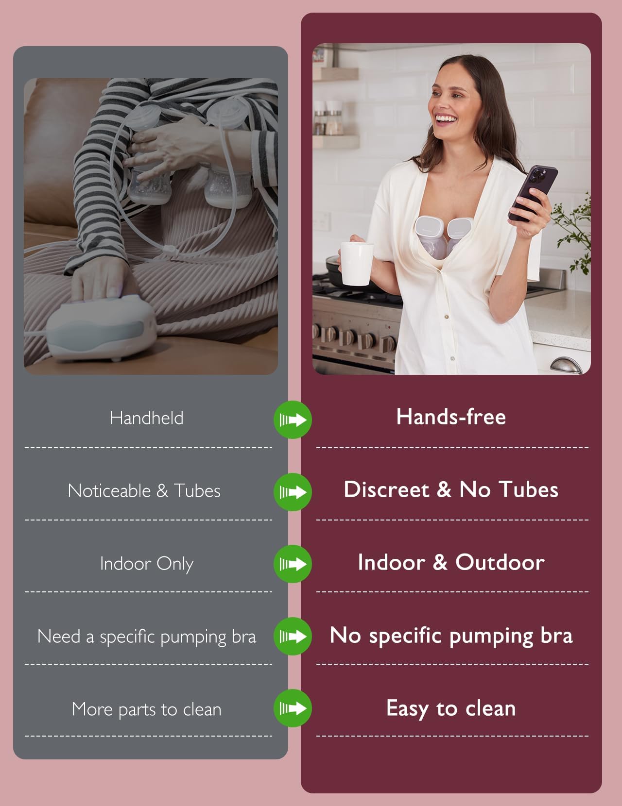 Momcozy S9 Pro comparación de tamaño con teléfono, portátil y compacto