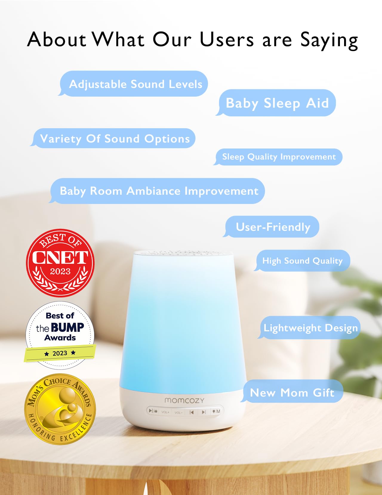 Momcozy superficie lisa y difusor LED que ofrece luz nocturna suave