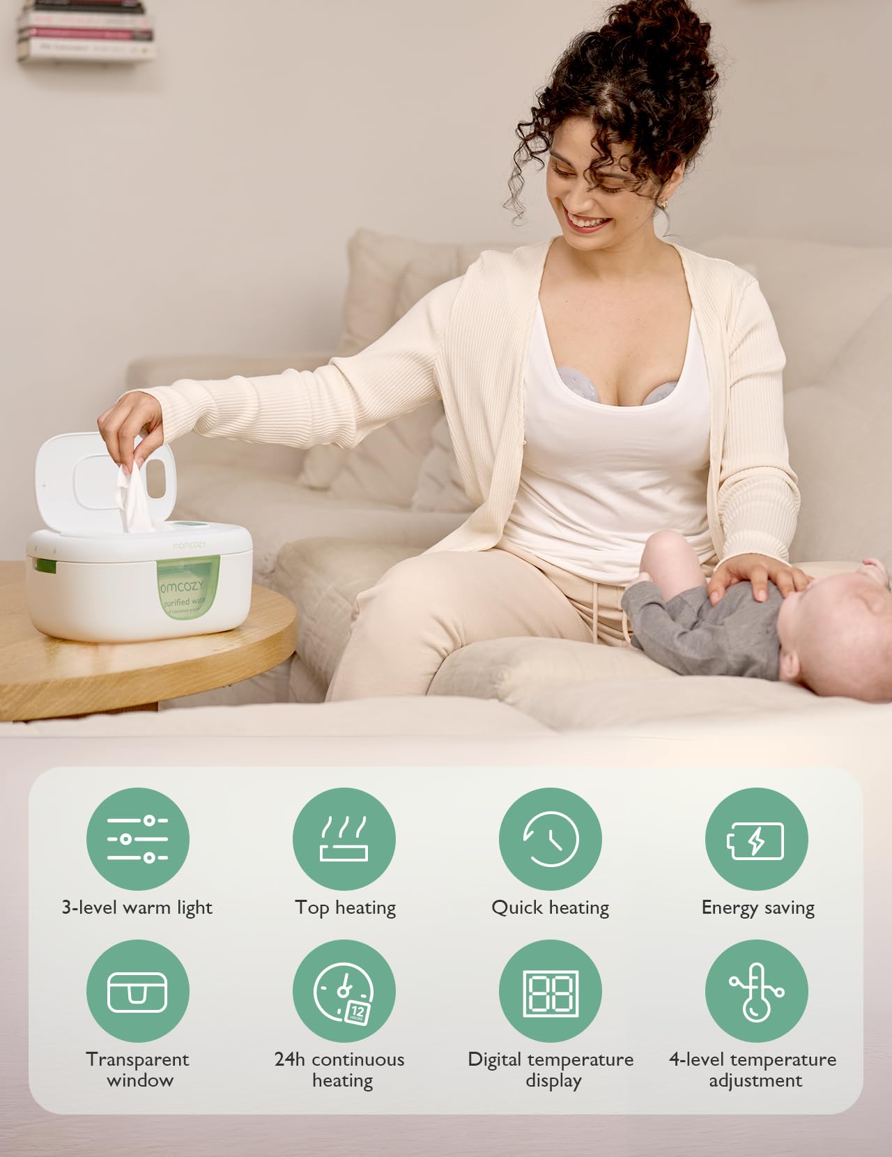 Momcozy ventana visual con textura que muestra el nivel de agua seguro