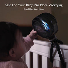 Momcozy ventilador colocado en cuna ofrece flujo suave durante la siesta