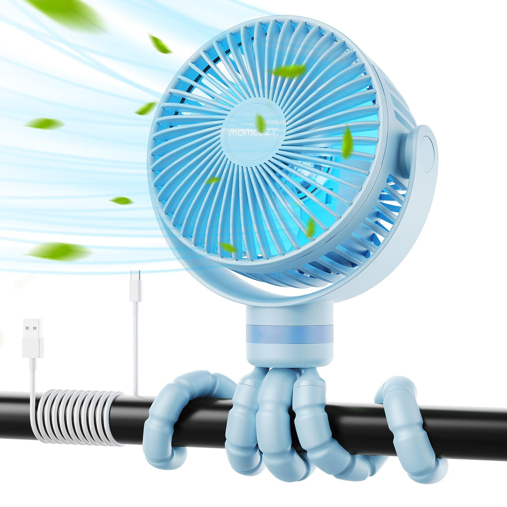 Momcozy ventilador frontal mostrando diseño compacto y beneficio portátil