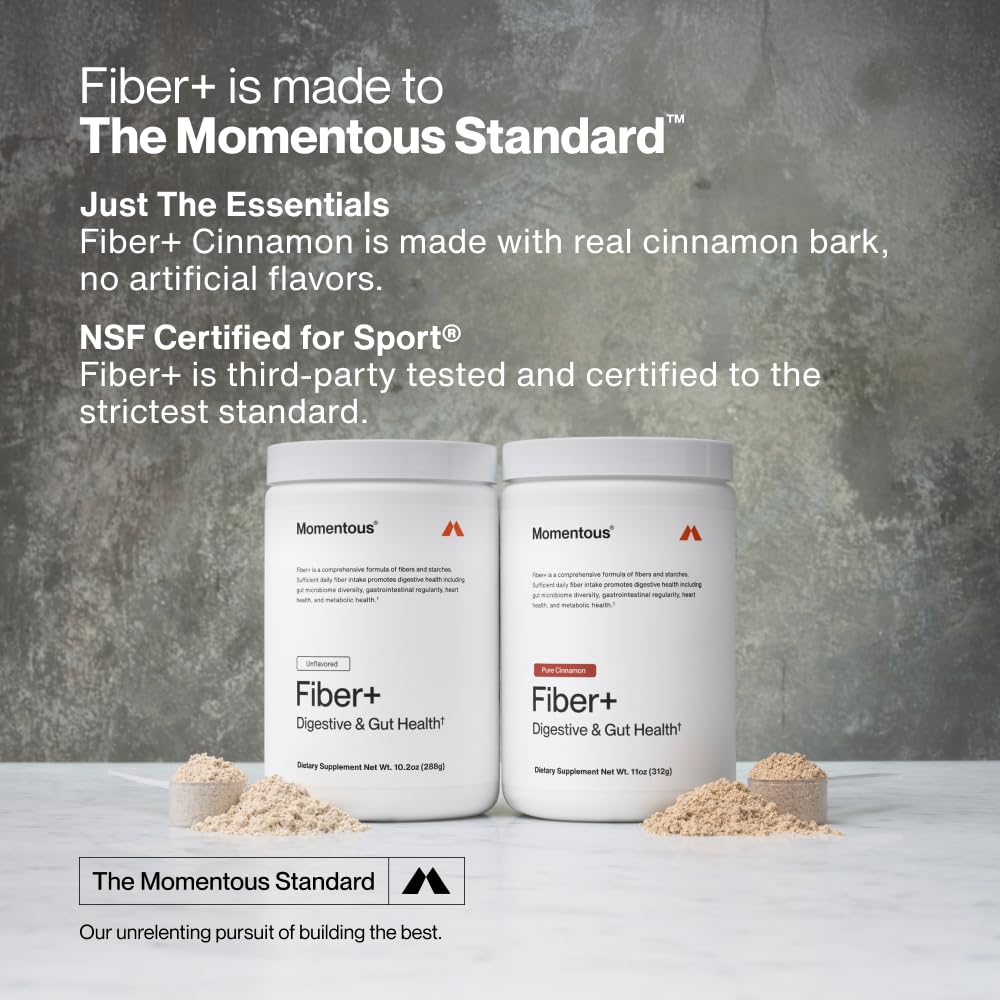Momentous Fiber+ etiqueta nutricional en detalle, información clara de fibra por porción