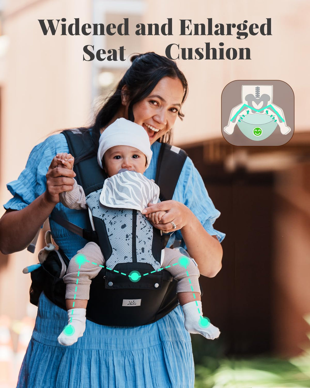MOMTORY asiento de cadera soportando peso y repartiendo carga ergonómica