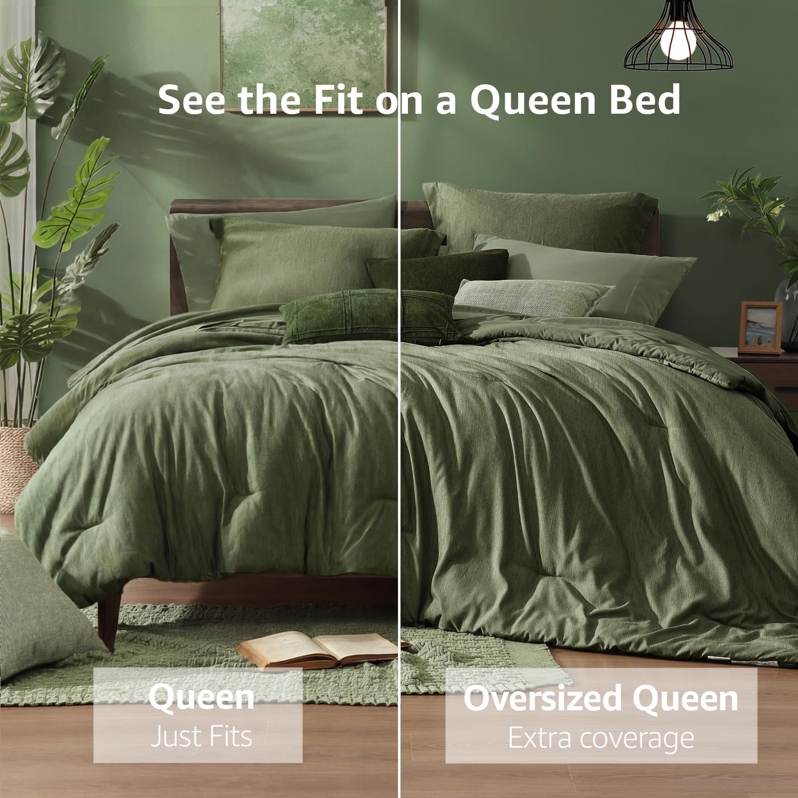 Monbix edredón queen colocado en cama mostrando loft y caída