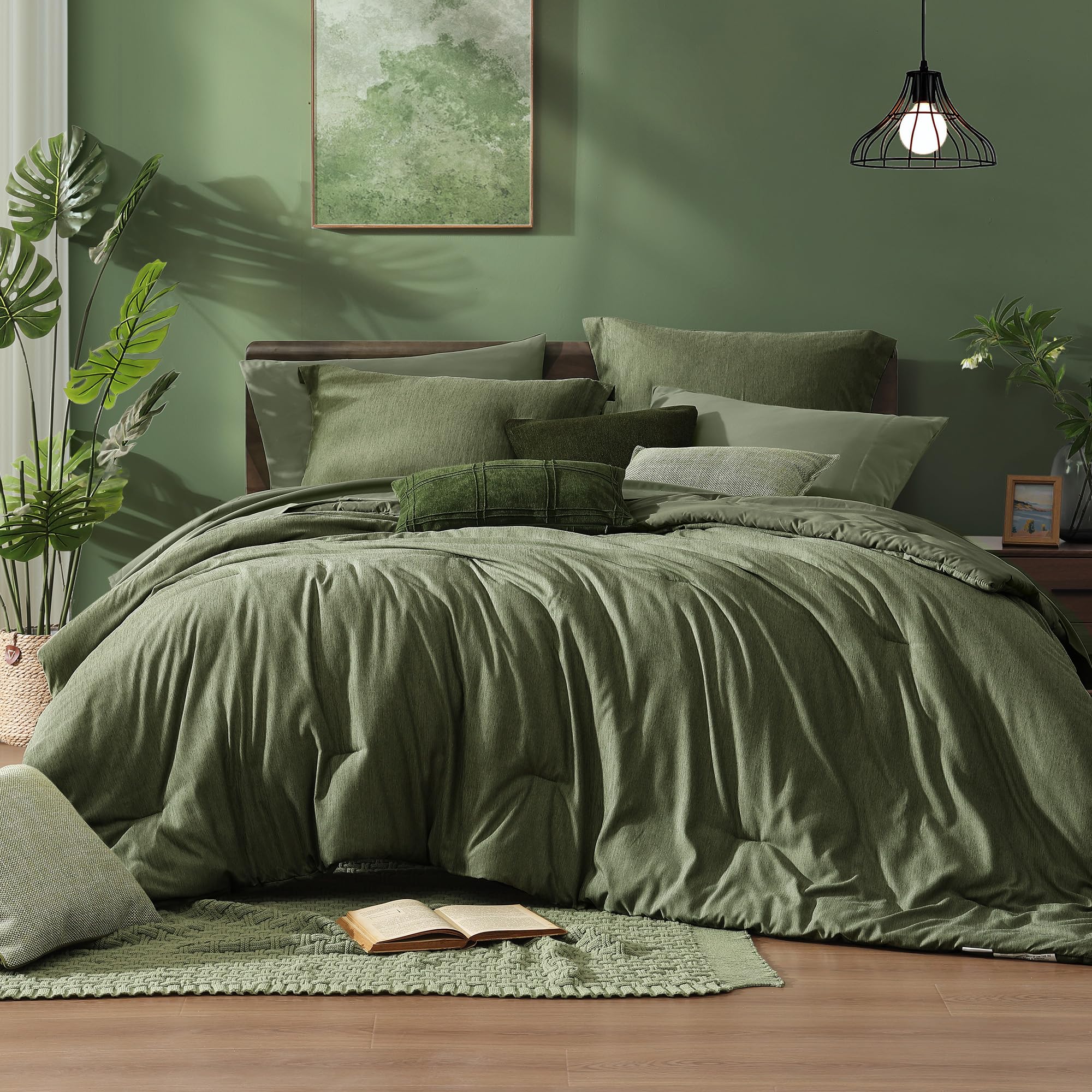 Monbix vista frontal del juego de cama queen con aspecto acogedor