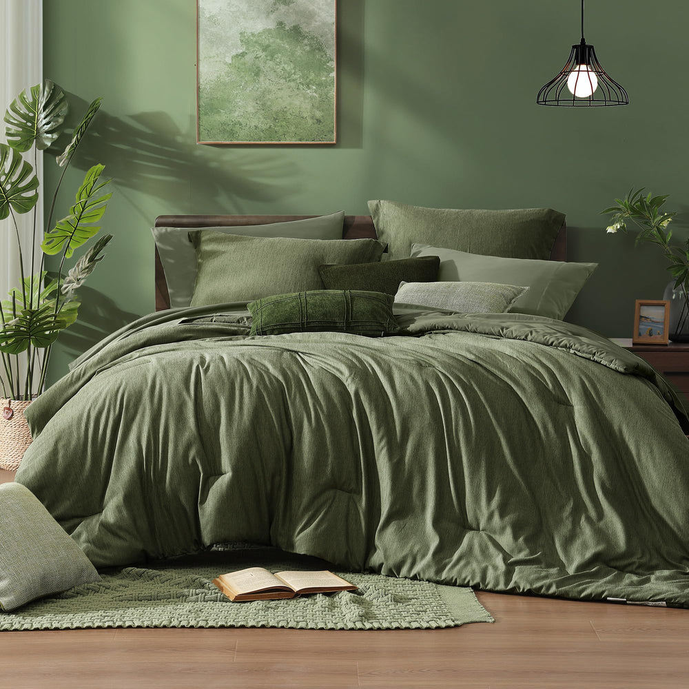 Monbix vista frontal del juego de cama queen con aspecto acogedor