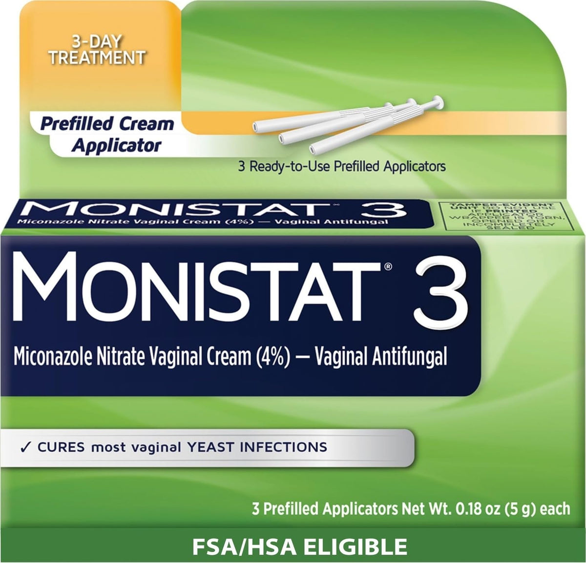 Monistat frontal con 3 aplicadores mostrando presentación clara y cómoda