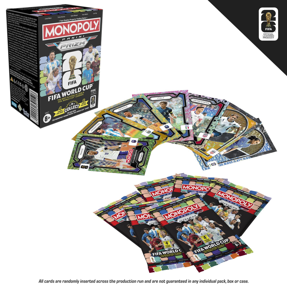 Monopoly Panini Prizm cartas dispuestas en mesa con estadísticas al reverso, facilita comparaciones y draft