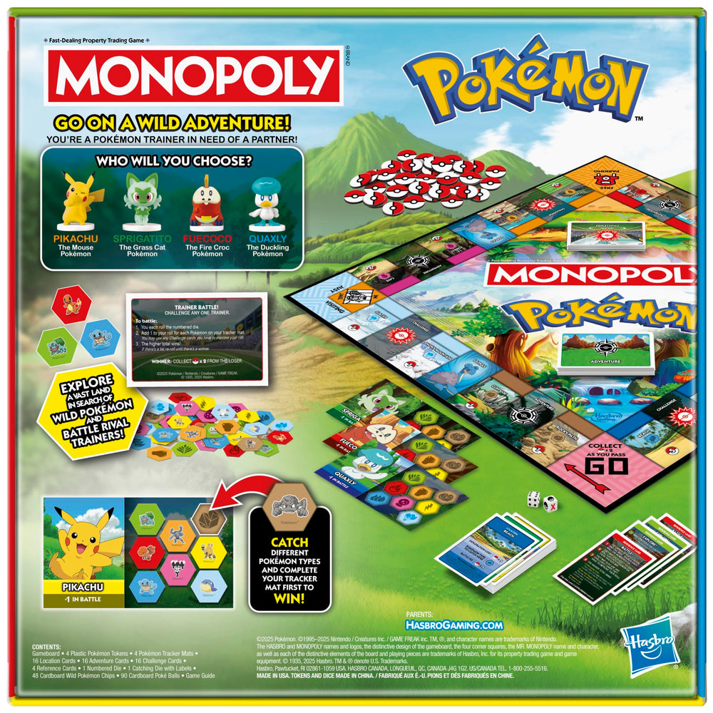 Monopoly fichas plásticas Sprigatito Fuecoco Quaxly Pikachu, beneficio: piezas coleccionables
