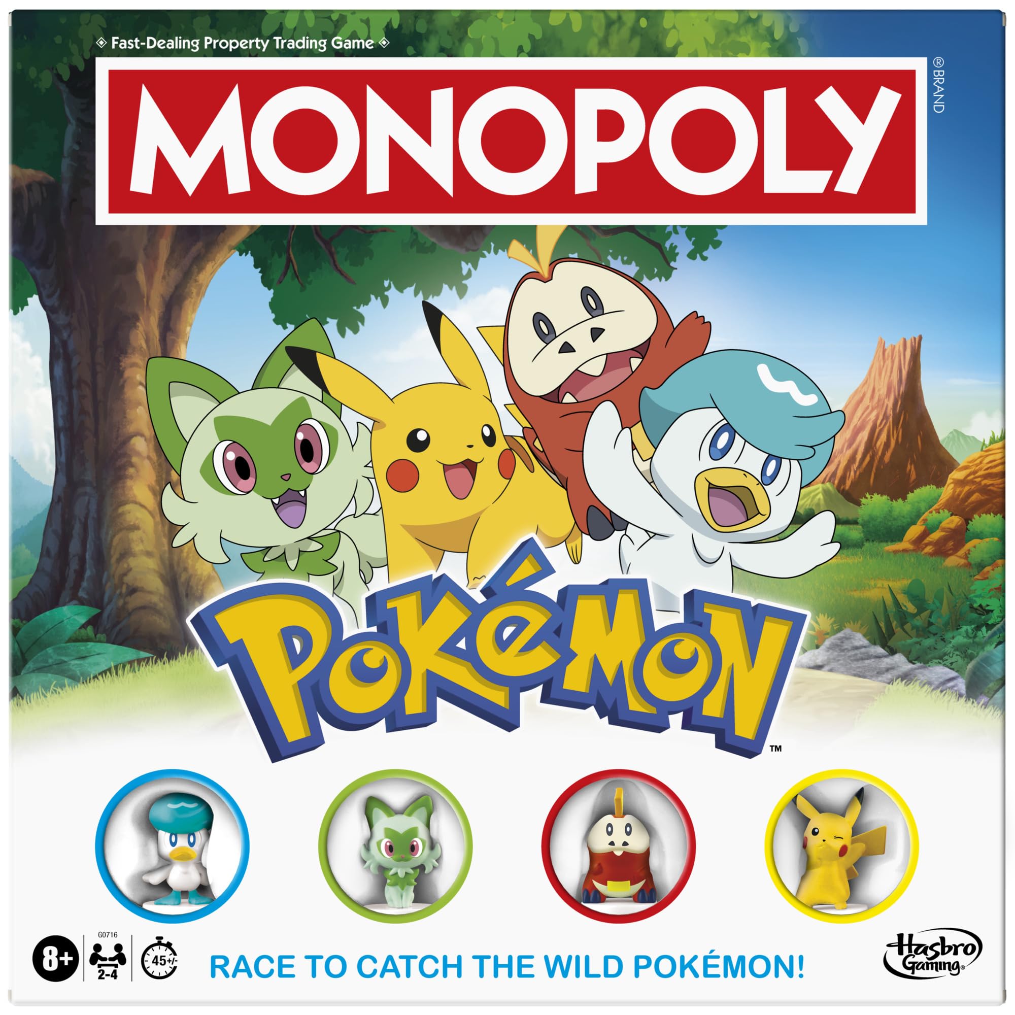 Monopoly tablero frontal mostrando ubicaciones y estilo Pokémon, beneficio: inmersión temática