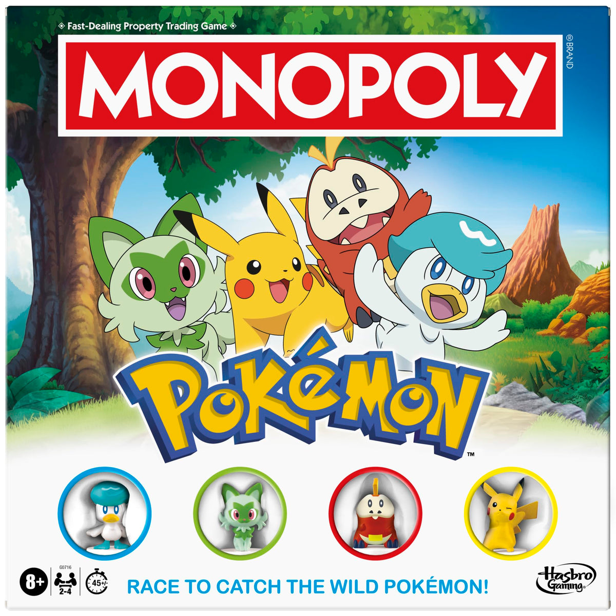 Monopoly tablero frontal mostrando ubicaciones y estilo Pokémon, beneficio: inmersión temática