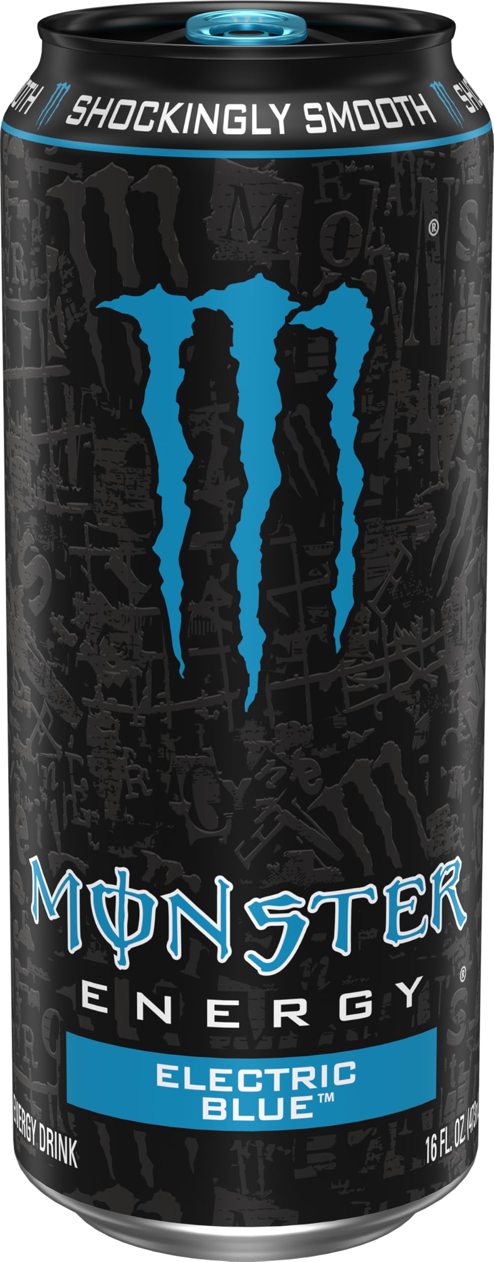 Monster lata Electric Blue en mano demostrando tamaño y consumo cómodo