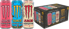 Monster paquete variedad frontal mostrando tres sabores y atractivo visual