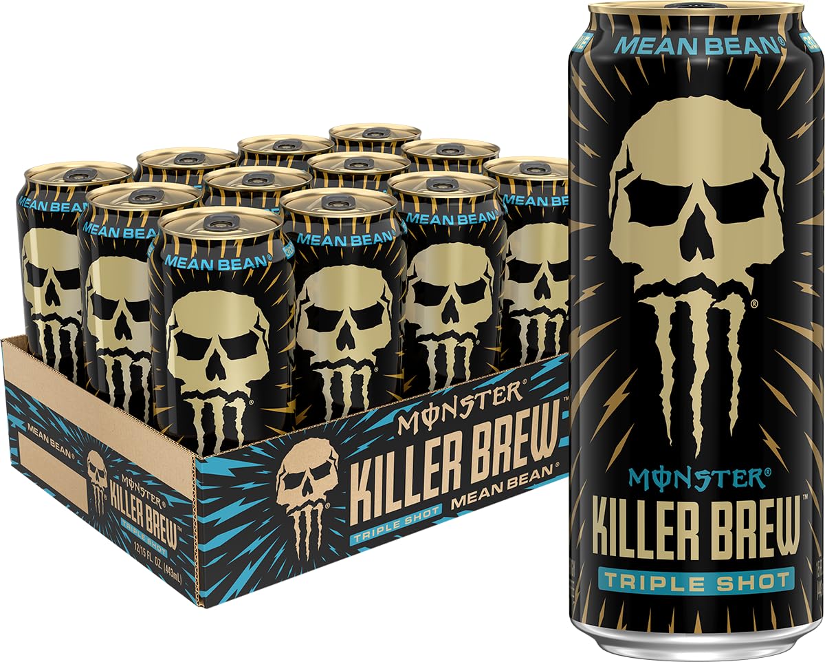 Monster Killer Brew Mean Bean lata frontal mostrando etiqueta y tamaño
