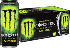 Monster Nitro Super Dry vista frontal mostrando diseño de lata y energía