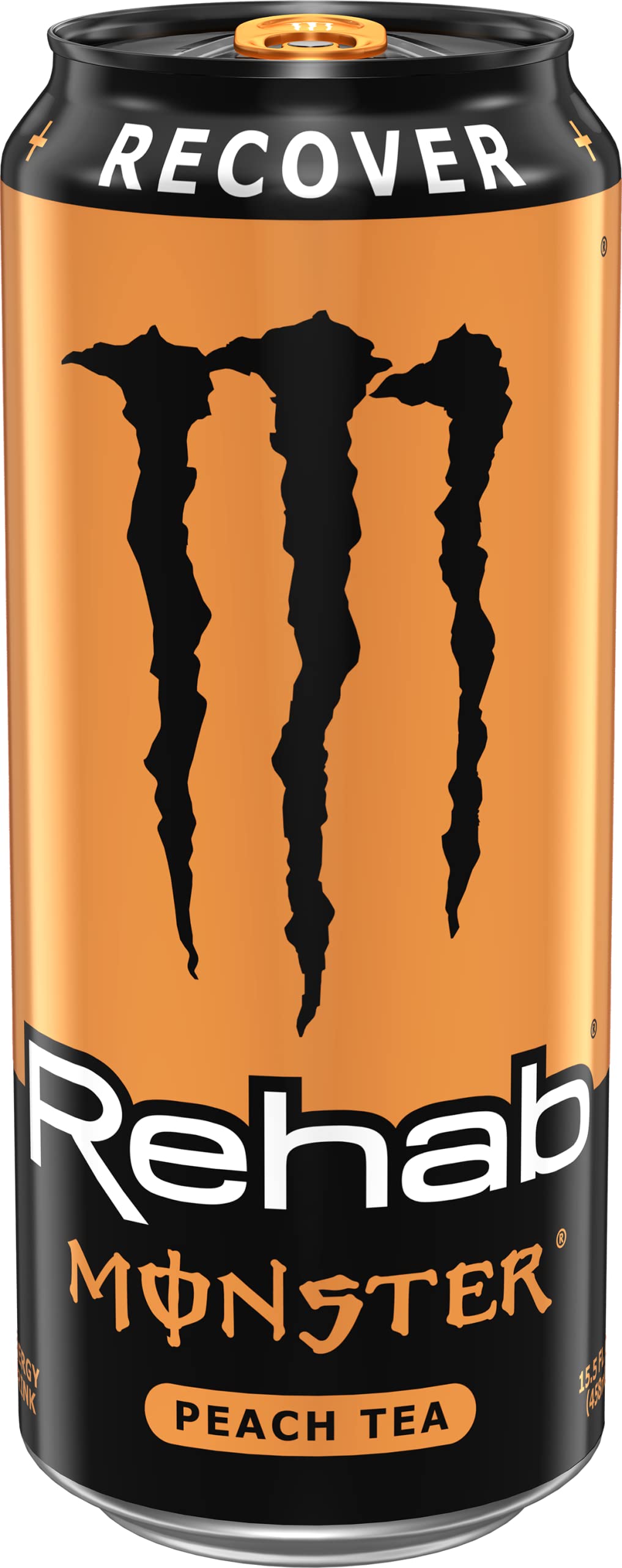 Monster Rehab lata abierta con líquido, muestra fácil consumo y frescura