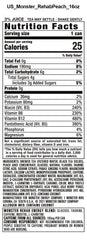 Monster Rehab etiqueta y textura de aluminio, informa ingredientes clave