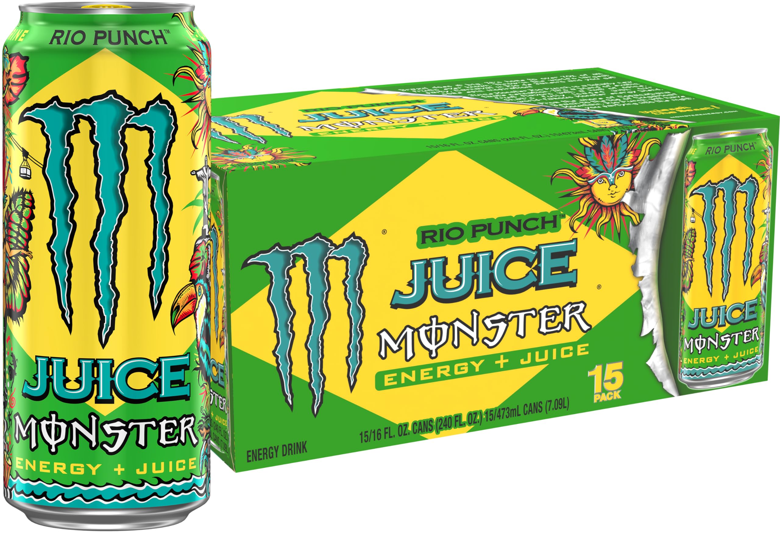 Monster Rio Punch lata frontal con diseño vibrante y energía tropical