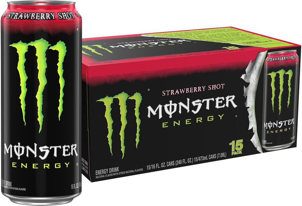Monster lata frente muestra diseño verde y fresa, ventaja: reconocimiento inmediato