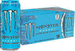 Monster Ultra Blue Hawaiian lata frontal mostrando diseño tropical y refresco sin azúcar