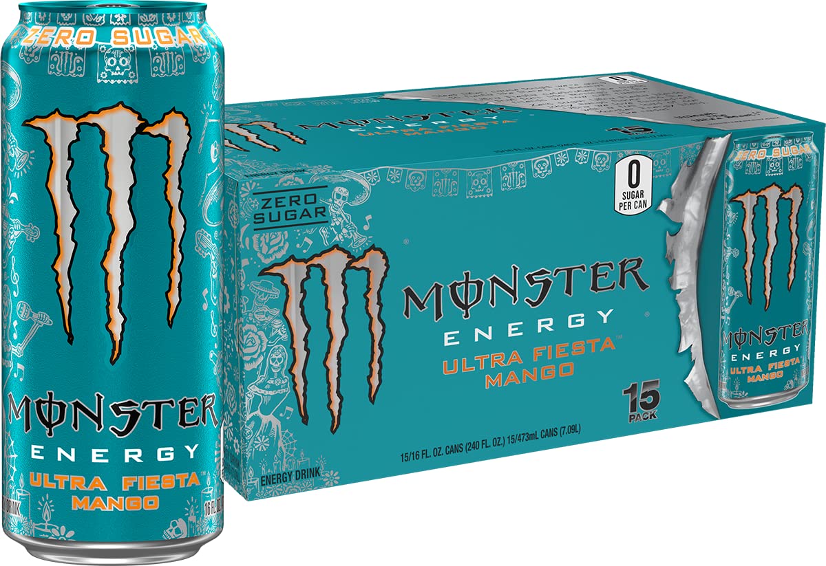Monster Ultra Fiesta Mango lata frontal mostrando diseño y tamaño útil para elegir
