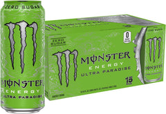 Monster Ultra Paradise vista frontal de lata que muestra sabor isleño y energía sin azúcar