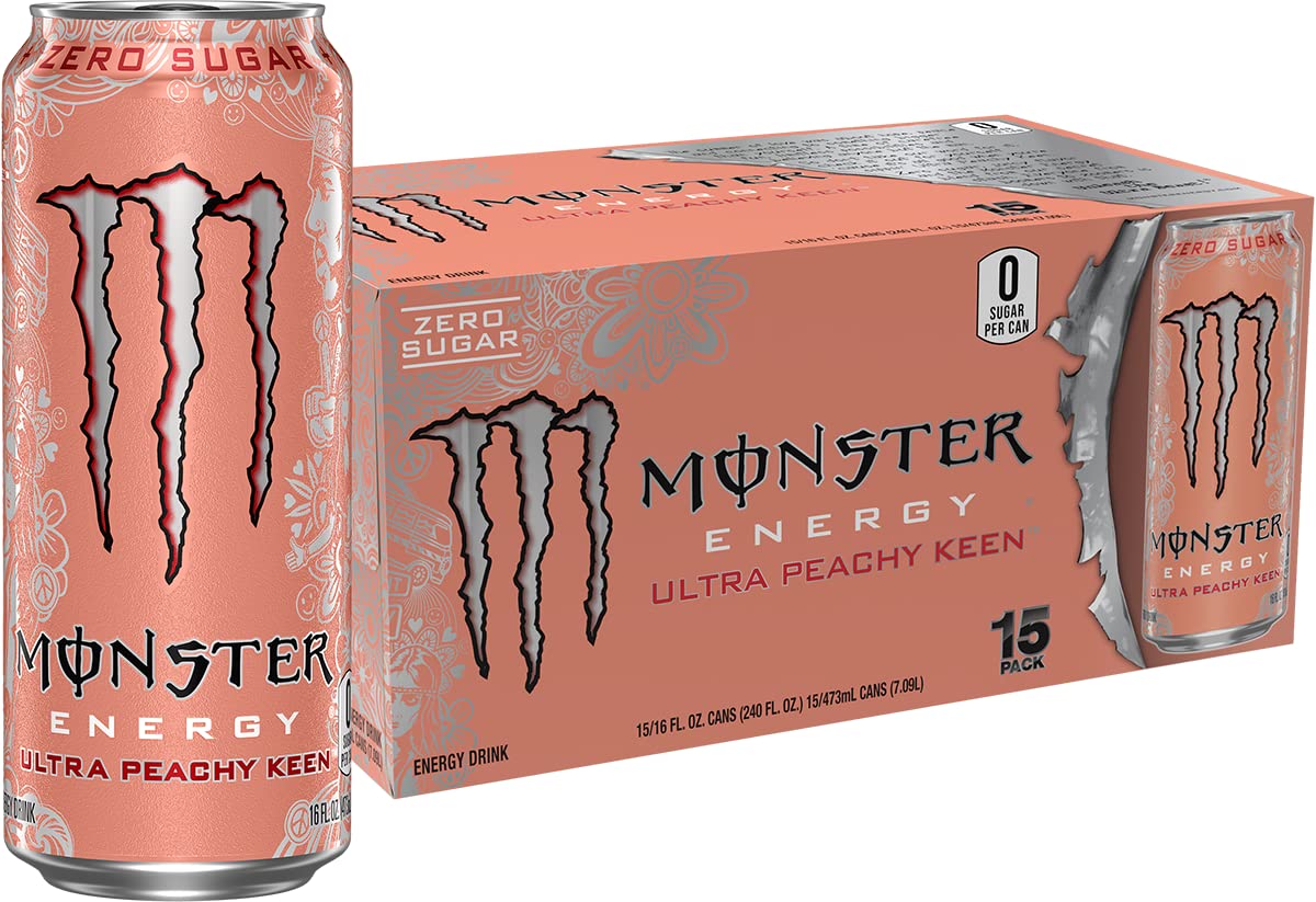 Monster Ultra Peachy Keen frente del empaque mostrando lata y diseño atractivo