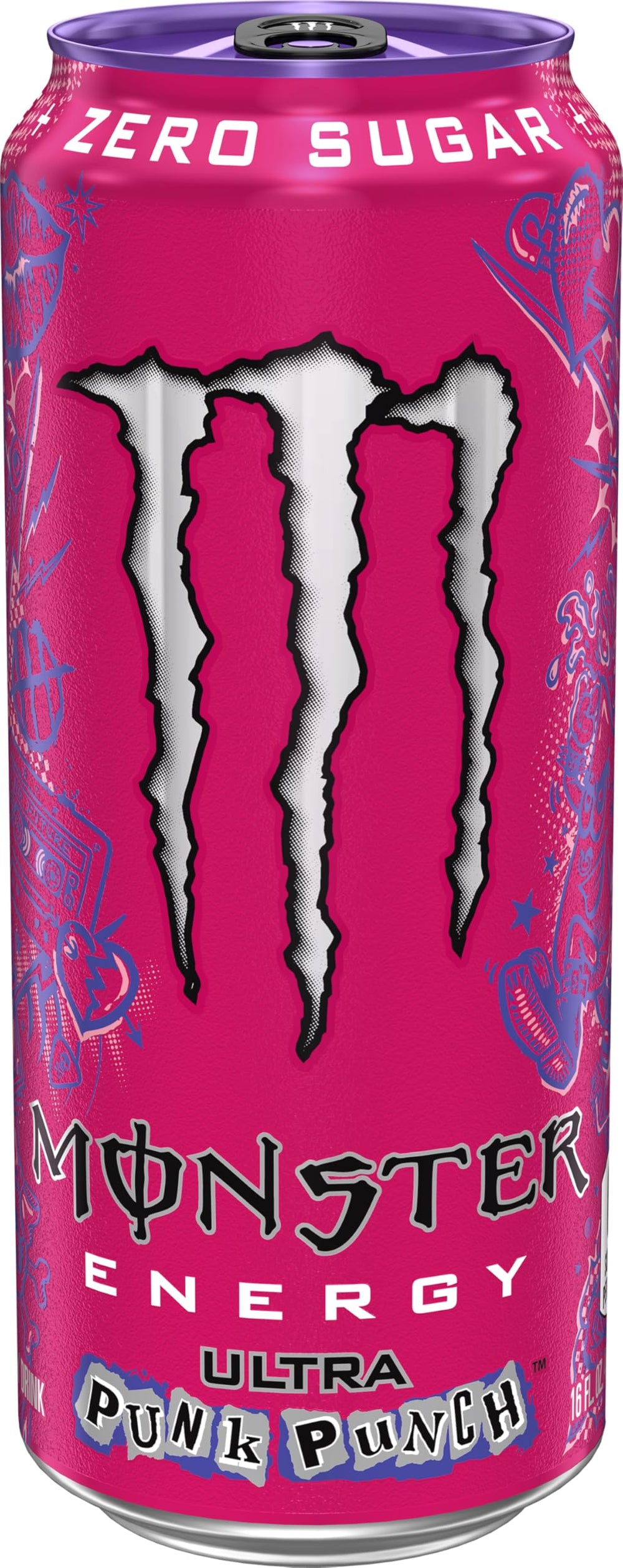 Monster Ultra Punk Punch lata en mano, consumo portátil y refrescante