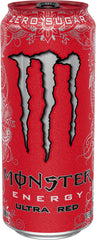 Detalle de la lata Monster Ultra Red enfocando textura y etiqueta clara