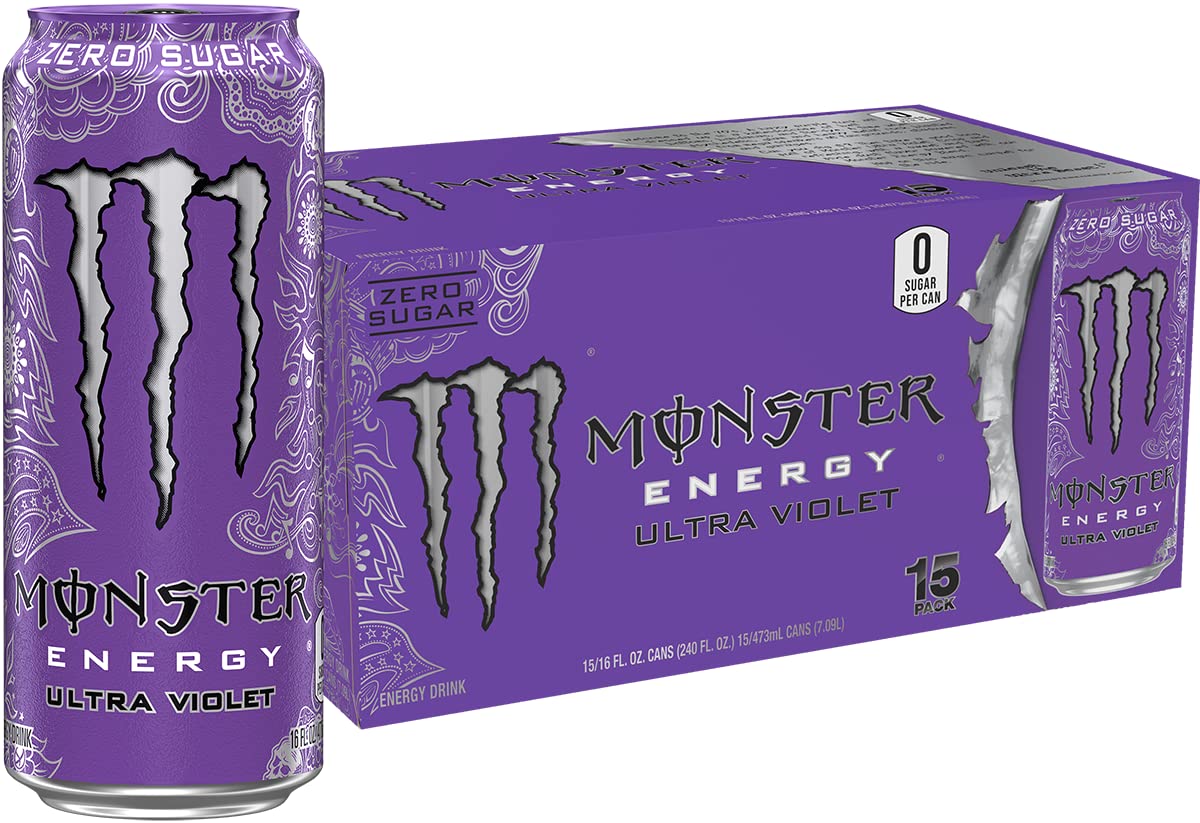 Monster Ultra Violet lata frontal mostrando diseño llamativo y beneficio sin azúcar