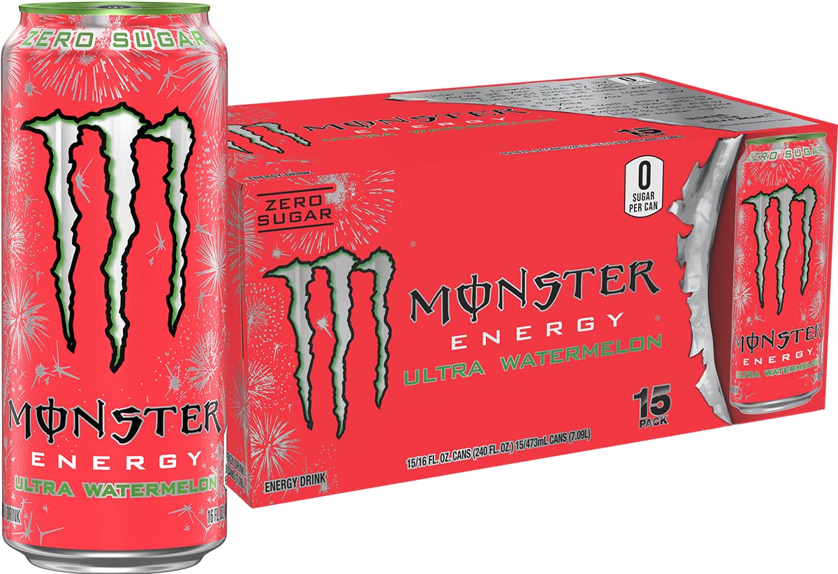 Monster Ultra Watermelon lata frontal mostrando diseño y sabor veraniego