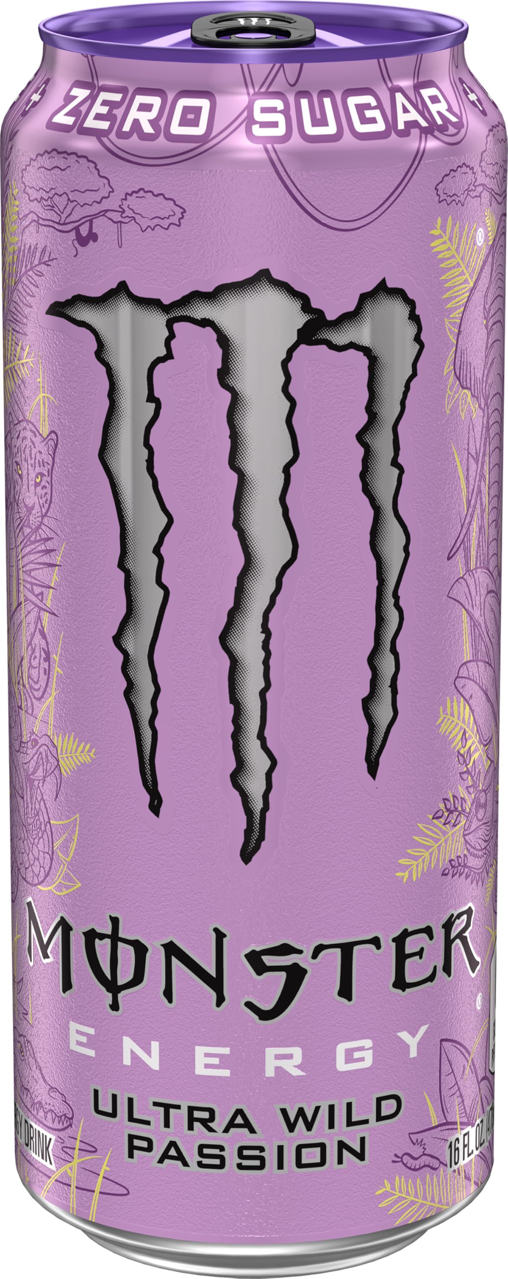 Monster Ultra Wild Passion lata en mano para comparar tamaño y conveniencia