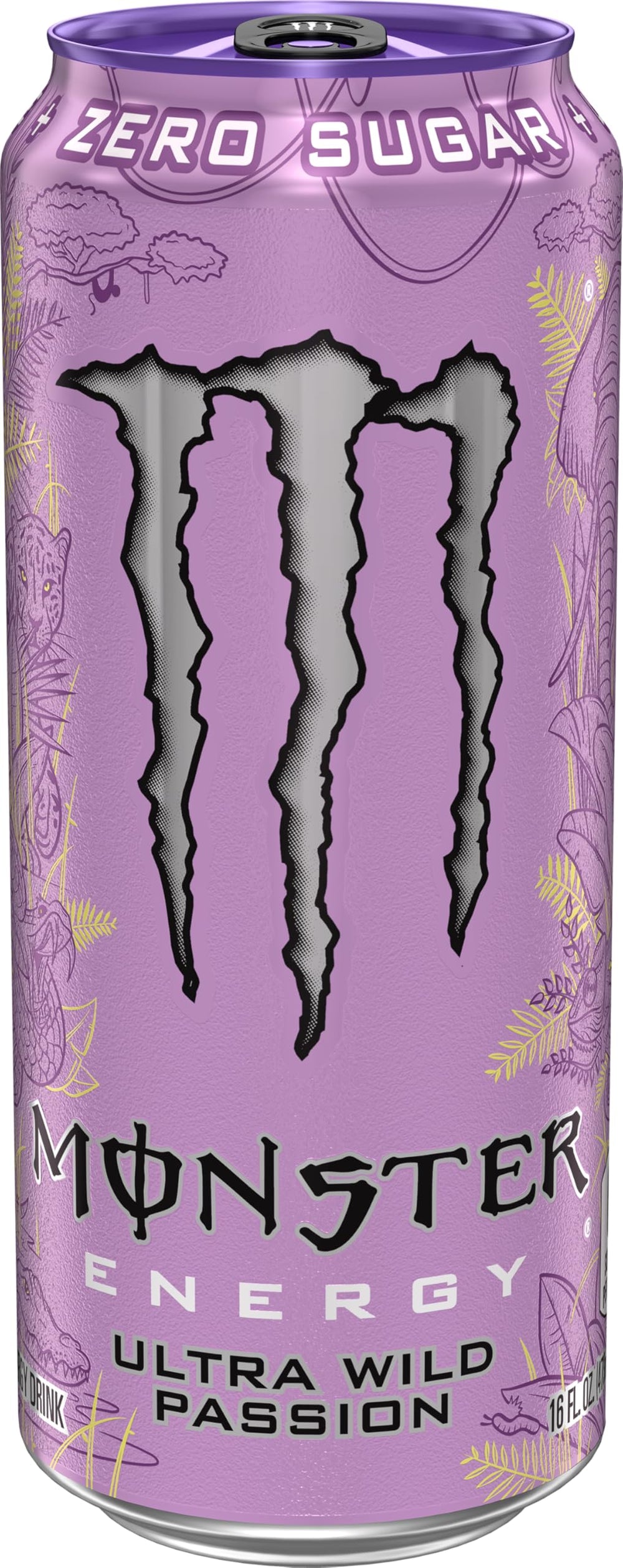 Monster Ultra Wild Passion lata en mano para comparar tamaño y conveniencia