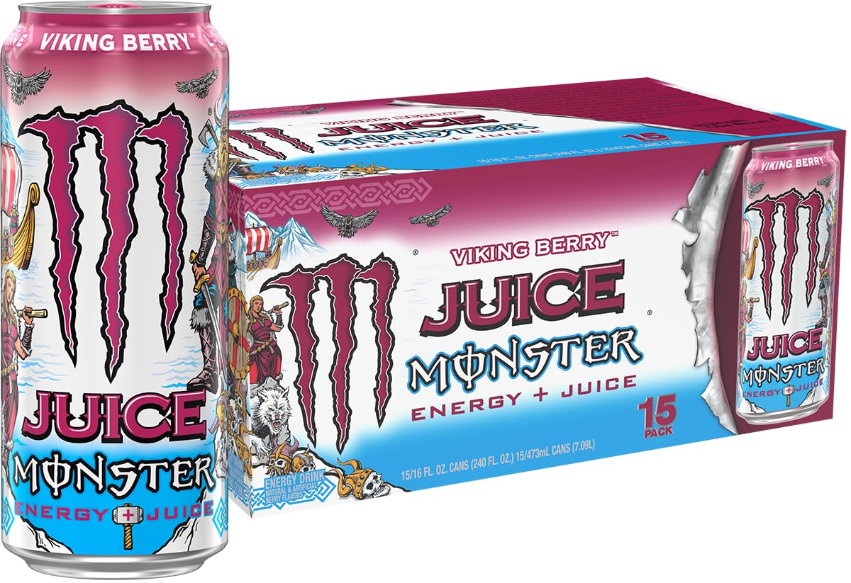Monster Viking Berry lata frente, muestra sabor y energía frutal