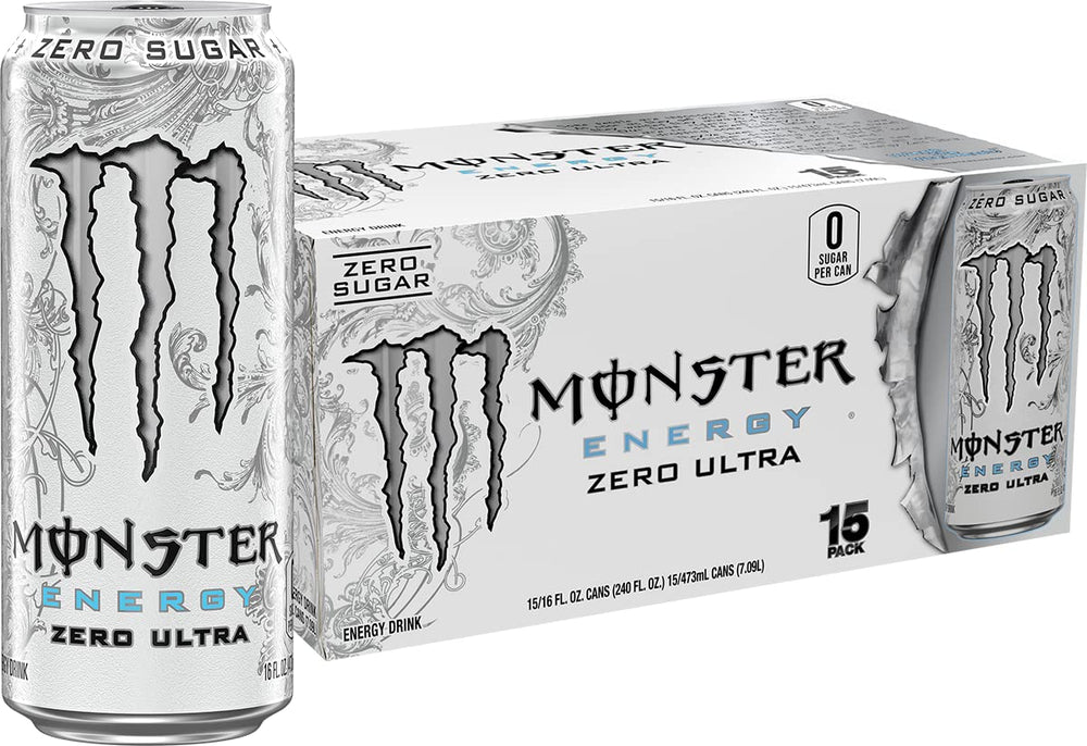 Monster Zero Ultra lata frontal mostrando el diseño blanco y beneficios refrescantes