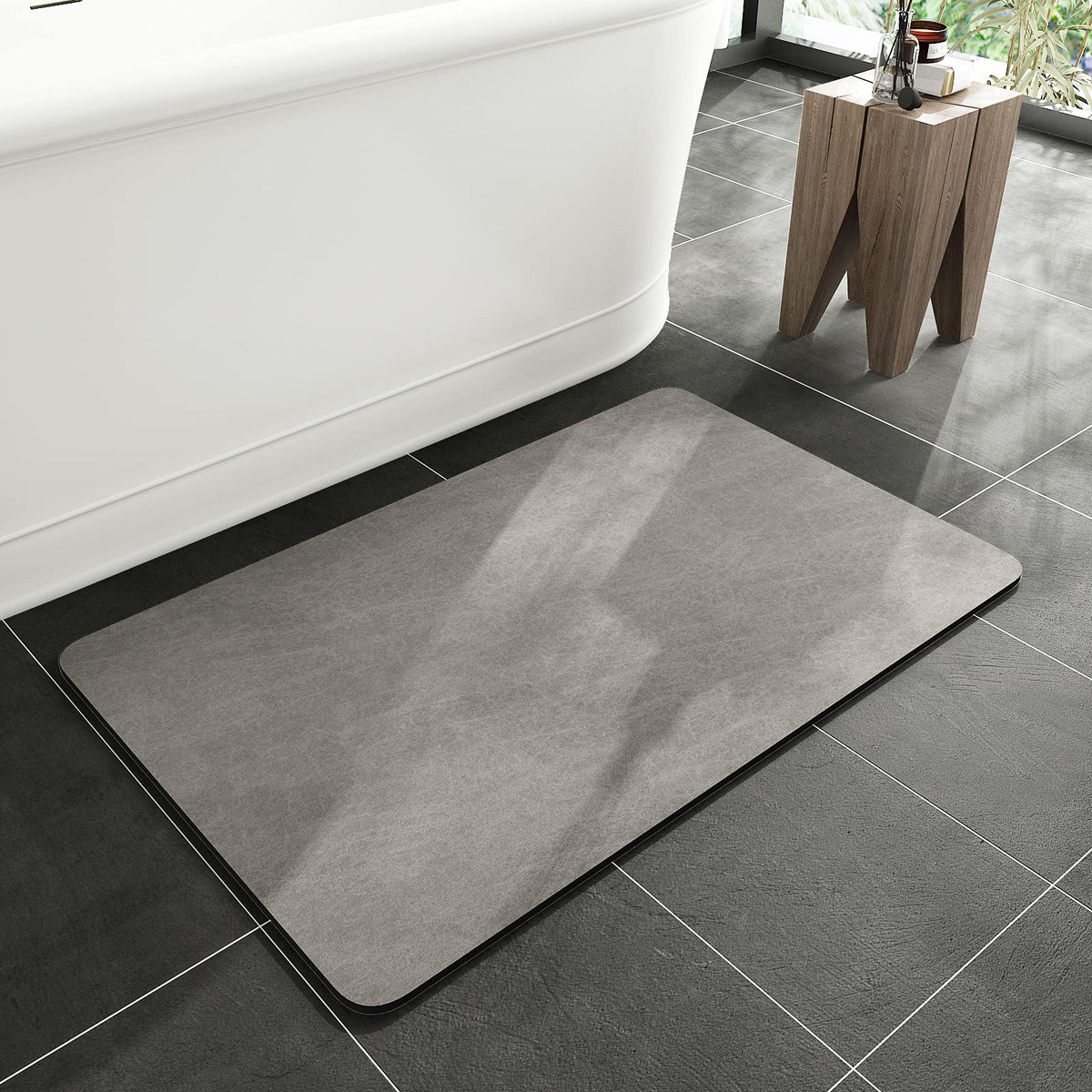 MontVoo alfombra frontal gris mostrando acabado elegante y secado rápido