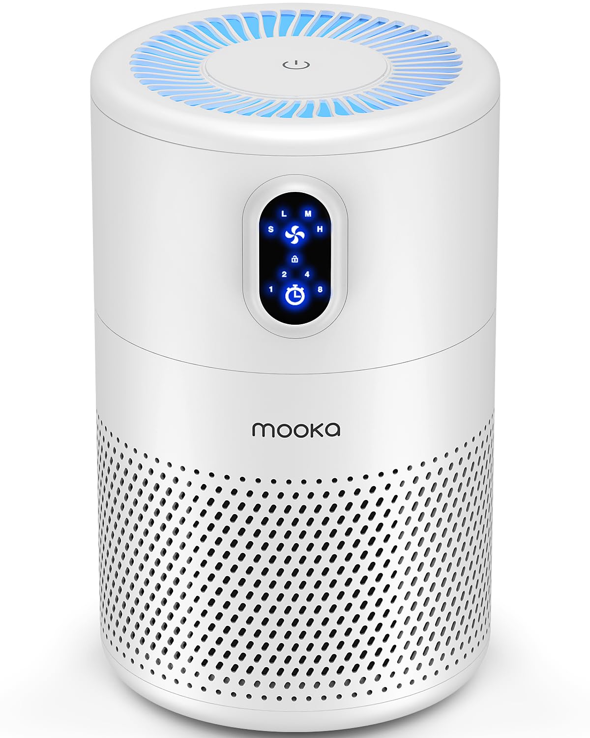 MOOKA vista frontal del purificador mostrando diseño moderno y capacidad
