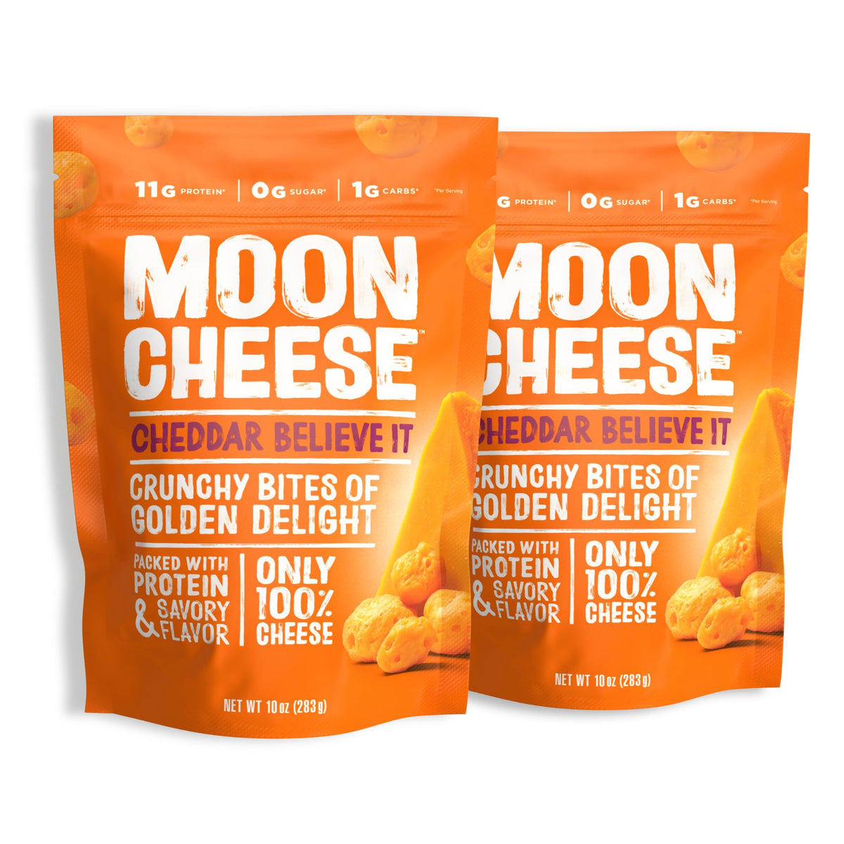 Moon Cheese vista frontal del empaque mostrando tamaño y marca, ideal para compra