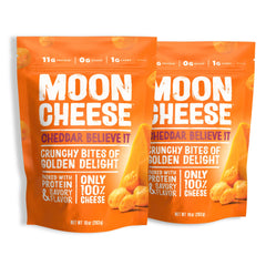 Moon Cheese vista frontal del empaque mostrando tamaño y marca, ideal para compra