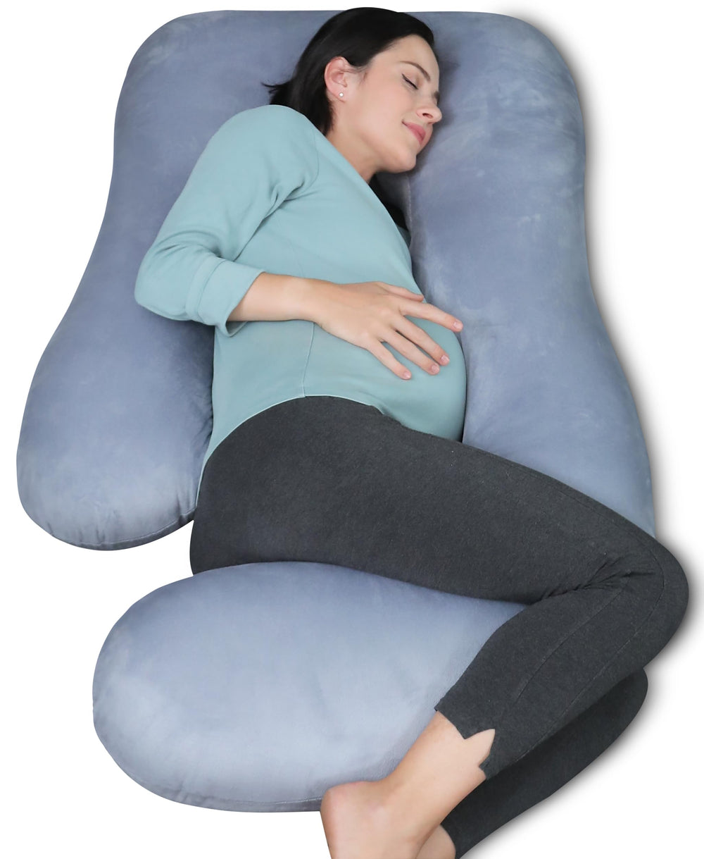 MOON PARK vista frontal de la almohada U gris con soporte corporal completo