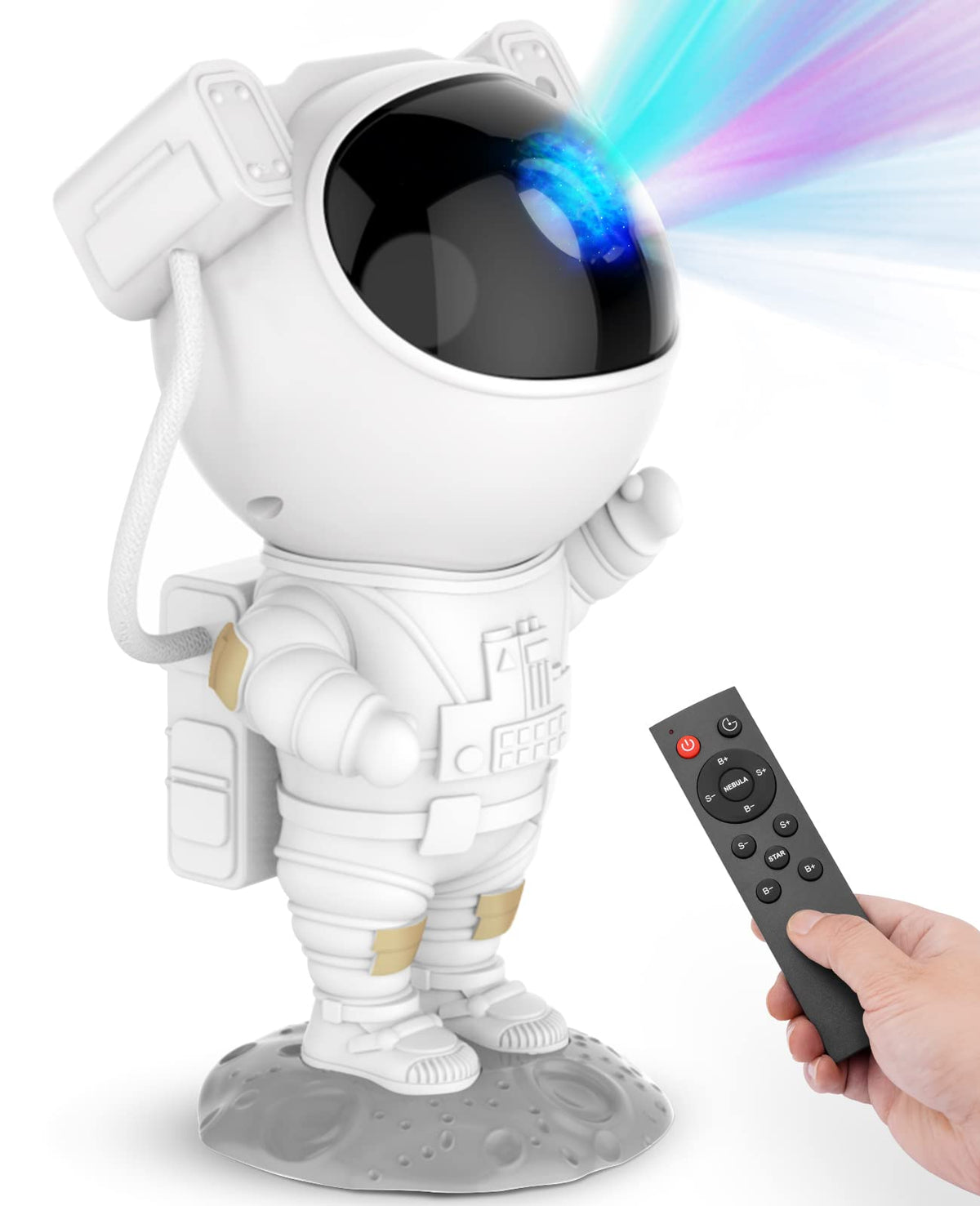 Mooyran astronauta vista frontal mostrando el diseño decorativo y funcional